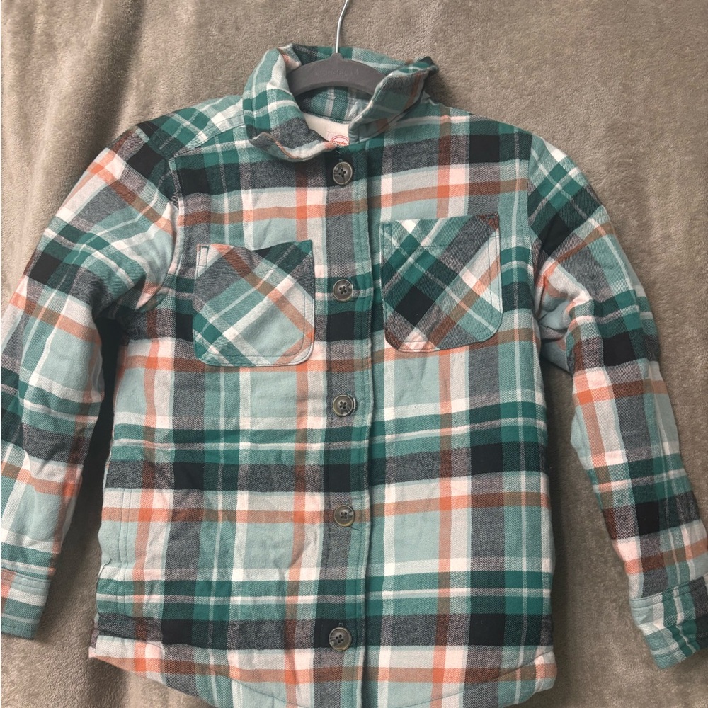 Plaid Kids Shirt - Green, Orange, Black